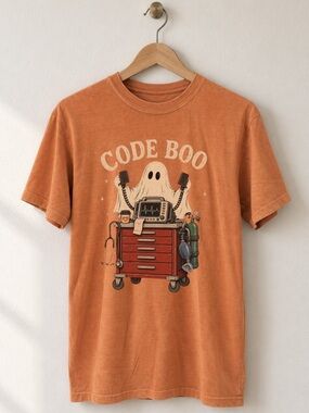Comfort Colors Code Boo Halloween Ghost Medical Cart Defibrillator T-Shirt